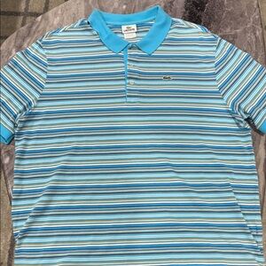 Lacoste Men's Aqua and White Striped Polo Shirt